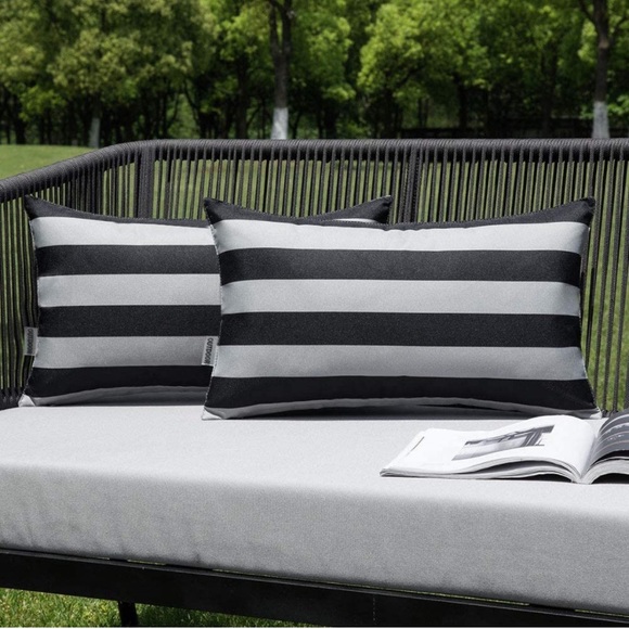 Luxury HomeBlack Grey Striped Outdoor Water Resistant Lumbar